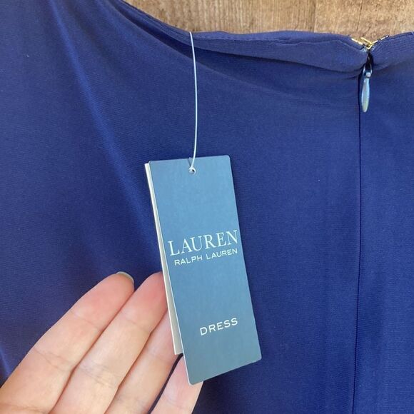 Lauren Ralph Lauren Miralavia Fit & Flare Navy Jersey Stretch Dress- twist waist - Picture 10 of 16